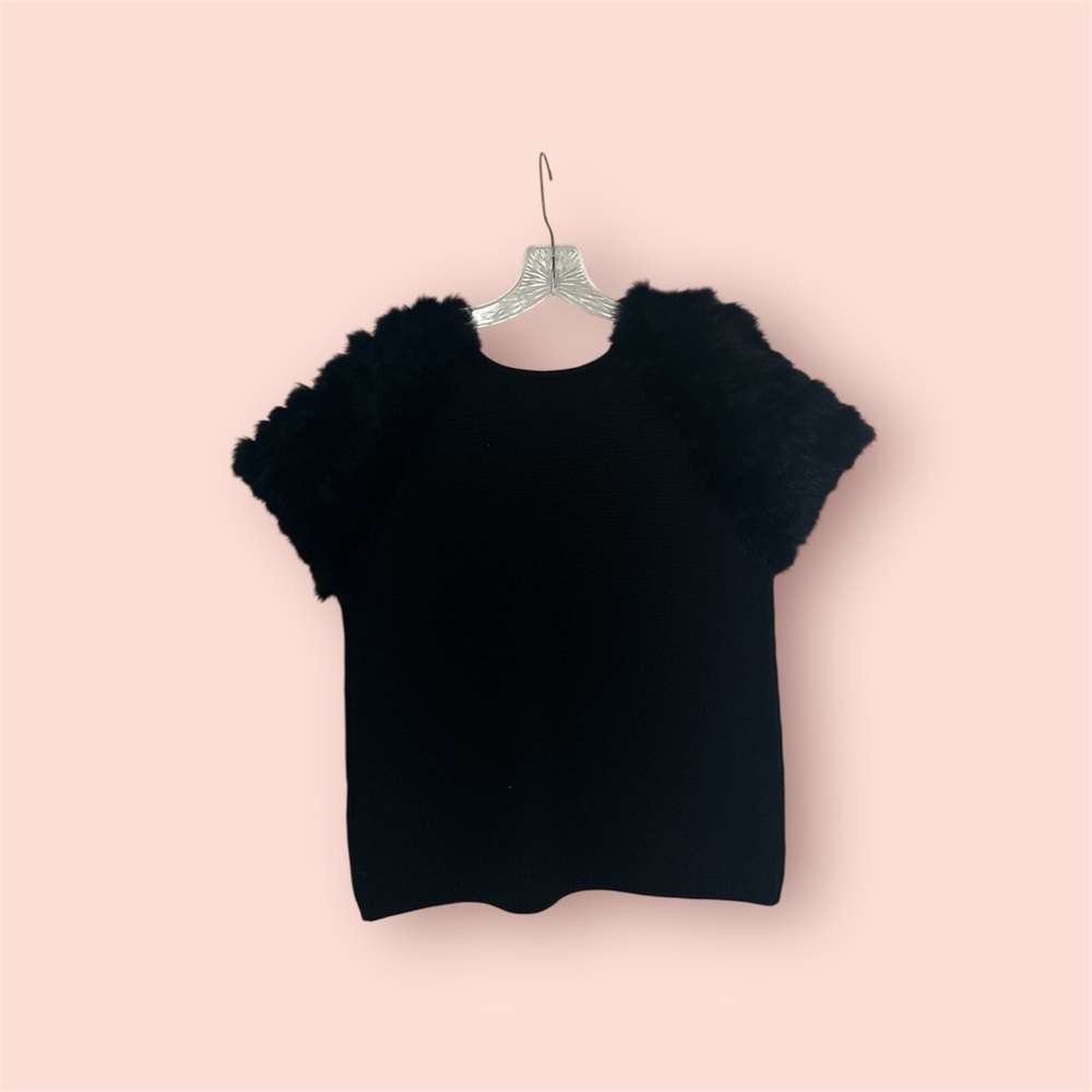 Elegant Black Sweater with Real Rabbit Fur